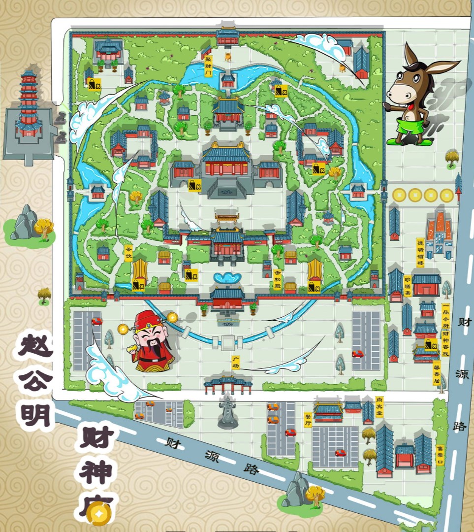 五峰寺庙类手绘地图